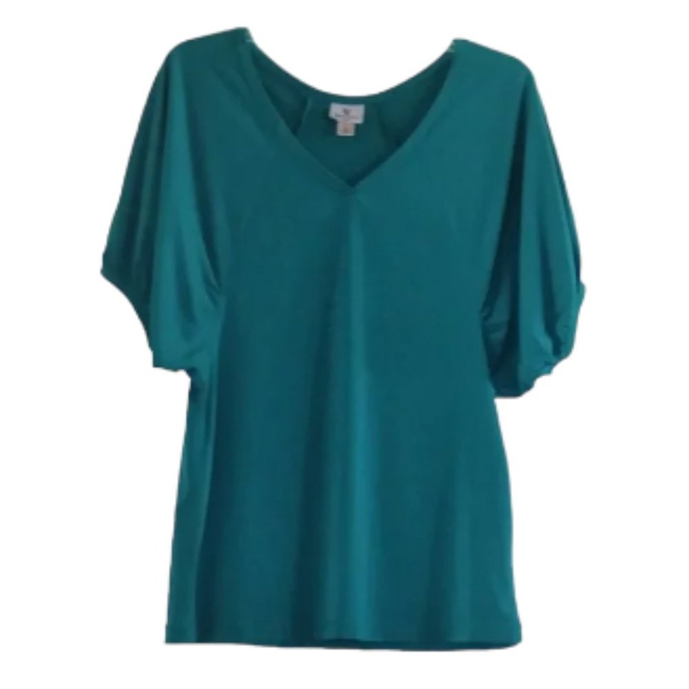 WORTHINGTON women's blouse butterfly sleeve, color blue green, size S